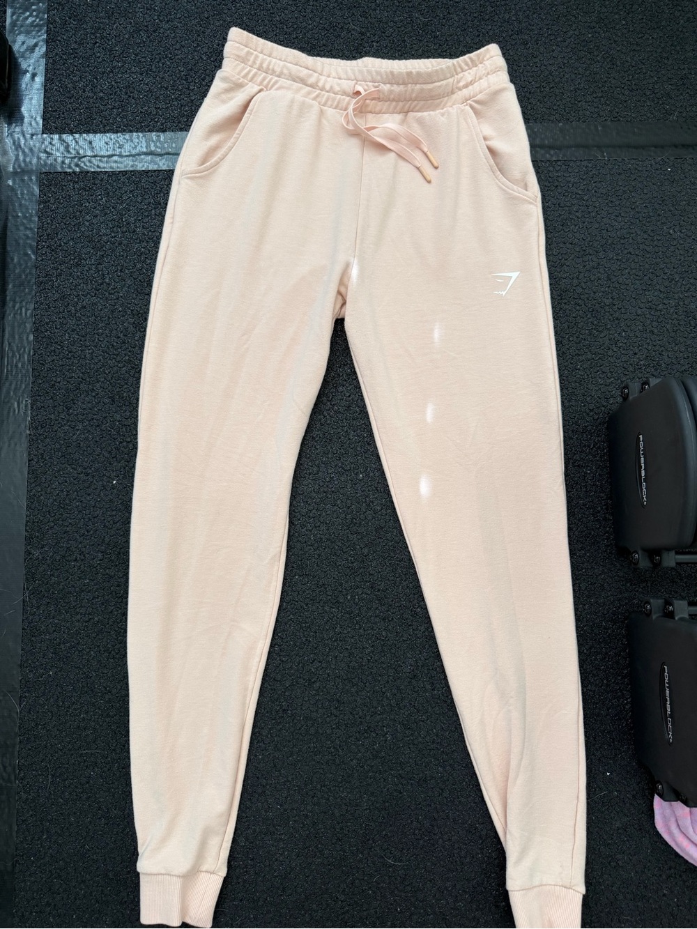 Gymshark Pale Pink Joggers with White Logo - Picture 2 of 5